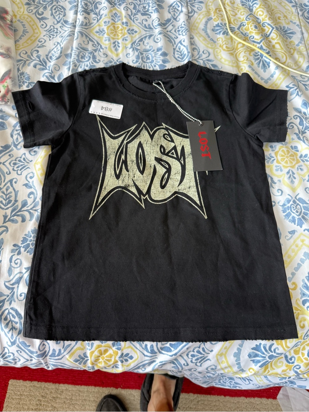 Lost Intricacy Kids Size 7 Black Graphic Tee with Metallic Logo